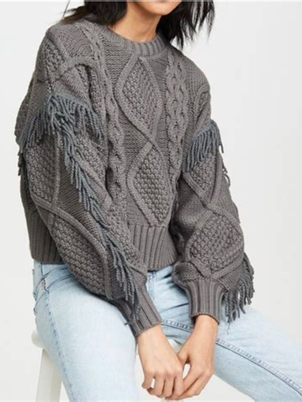 NWT Anthropologie Line & Dot Jasper Fringe Cropped Cable Knit Sweater Small